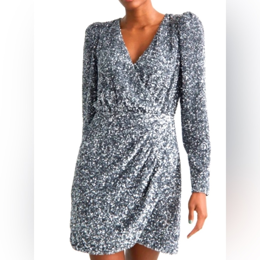 & Other Stories Sequin Silver Long Sleeve Dress